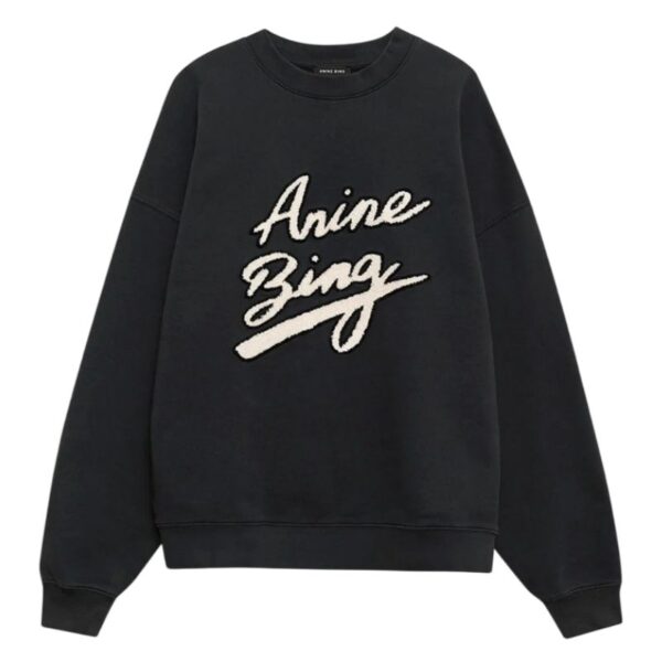Anine Bing Black Logo Sweatshirt Front View Anine Bing Black Logo Sweatshirt front view on model