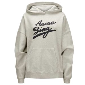 ANINE BING Harvey Logo Print Hoodie front view grey
