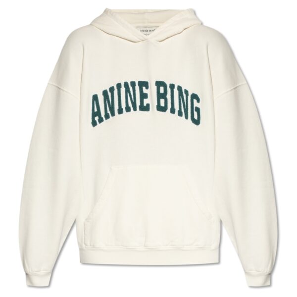 Harvey White Logo Hoodie Front ANINE BING ANINE BING Harvey White Logo Hoodie front view with bold black logo.