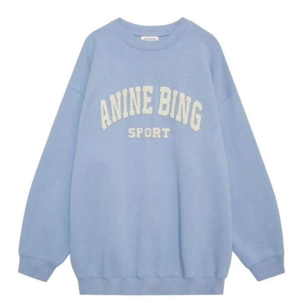 Anine Bing Blue Sweatshirt Front View Anine Bing Blue Sweatshirt front view with logo