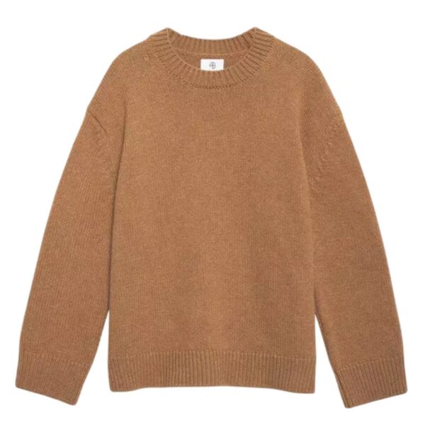 Anine Bing Brown Sweatshirt Front View Front view of Anine Bing Brown Sweatshirt cozy cotton sweatshirt in warm brown color