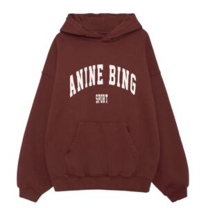 Front view of Anine Bing Dark Cherry Hoodie in cotton fleece