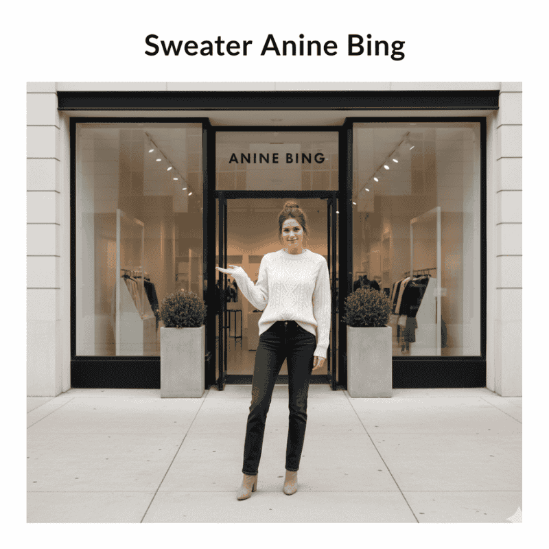 Woman Wearing Sweater Anine Bing Outside Store
